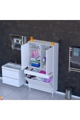 Wall Beyaz Banyo Dolabı 95 cm Üç Göz Bölmeli Sepet 95x171x32,5 cm 4 Raflı Mutfak/Banyo Dolabı