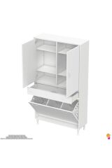Wall Beyaz Banyo Dolabı 95 cm Üç Göz Bölmeli Sepet 95x171x32,5 cm 4 Raflı Mutfak/Banyo Dolabı