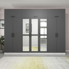 Minar Kale 7 Kapaklı 3 Aynalı 2 Ç Dolap Ve Yüklük Beyaz Antrasit