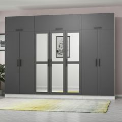 Minar Kale 7 Kapaklı 3 Aynalı 2 Ç Dolap Ve Yüklük Beyaz Antrasit