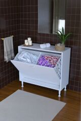 Sare 85 cm Beyaz Sepetli Banyo Dolabı,Mutfak Dolabı 85x75x32,5 cm Oyuncak Sepeti Çok Amaçlı Dolap