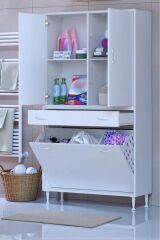 Pine 100 cm Genişlikte Dolap 100x171x32,5 cm Banyo/Mutfak Dolabı İki Kapaklı Sepetli Dolap