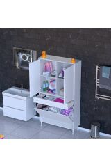 Pine 100 cm Genişlikte Dolap 100x171x32,5 cm Banyo/Mutfak Dolabı İki Kapaklı Sepetli Dolap