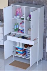 Luma Kapaklı & Çekmeceli Banyo Dolabı 90 cm Genişlikte Beyaz Dolap 90x173x32,5 cm Depolama Dolabı