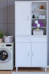 Funci Beyaz Renk G:85 cm Banyo Dolabı 3 Kapaklı 7 Raflı Dolap 85x173x32,5 cm Boyutlarında Dolap