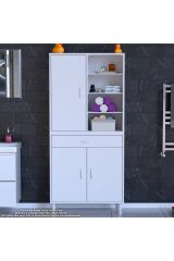 Funci Beyaz Renk G:85 cm Banyo Dolabı 3 Kapaklı 7 Raflı Dolap 85x173x32,5 cm Boyutlarında Dolap