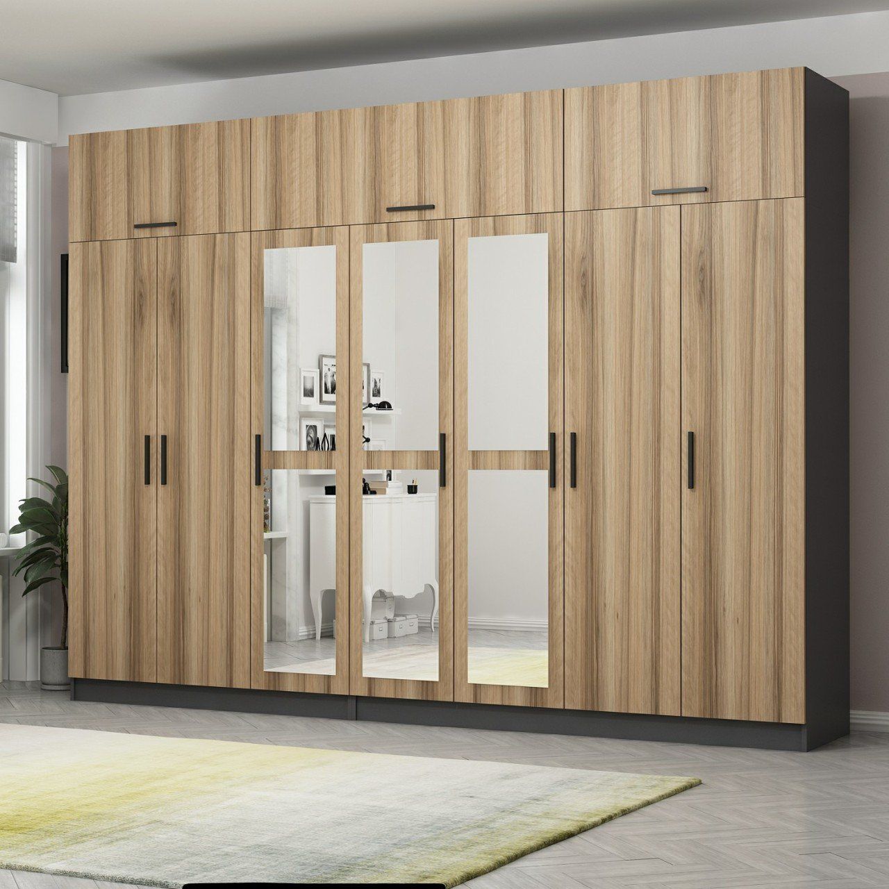 Minar Kale 7 Kapaklı 3 Aynalı 4 Ç Dolap Ve Yüklük Antrasit Dore