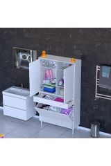 Wall Beyaz Banyo Dolabı 100 cm Üç Göz Bölmeli Sepet 100x171x32,5 cm 4 Raflı Mutfak/Banyo Dolabı