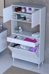 Seris Sepetli ve Çekmeceli Banyo Dolabı G:95 cm Çok Amaçlı Beyaz Düzenleyici 95x173x32,5 cm Dolap