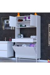 Seris Sepetli ve Çekmeceli Banyo Dolabı G:95 cm Çok Amaçlı Beyaz Düzenleyici 95x173x32,5 cm Dolap