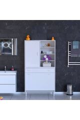 Rule Sepetli Banyo/Mutfak Dolabı 90 cm Genişliğe Sahip 90x171x32,5 cm Üç Sepetli Beyaz Dolap
