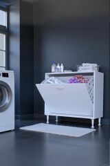 Sare 80 cm Beyaz Sepetli Banyo Dolabı,Mutfak Dolabı 80x75x32,5 cm Oyuncak Sepeti Çok Amaçlı Dolap