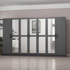 Minar Kale 7 Kapaklı 5 Aynalı 2 Çekmeceli Dolap Antrasit