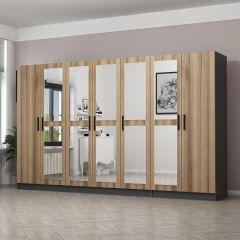 Minar Kale 7 Kapaklı 5 Aynalı 2 Çekmeceli Dolap Antrasit Dore