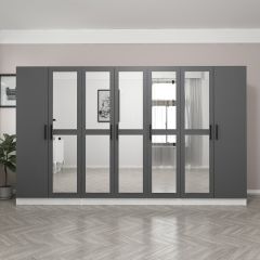 Minar Kale 7 Kapaklı 5 Aynalı 2 Çekmeceli Dolap Beyaz Antrasit