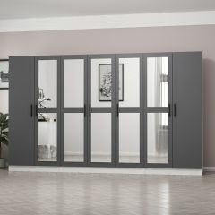 Minar Kale 7 Kapaklı 5 Aynalı 2 Çekmeceli Dolap Beyaz Antrasit