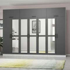 Minar Kale 7 Kapaklı 5 Aynalı 2 Ç Dolap Ve Yüklük Beyaz Antrasit