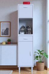 Avelin Kapaklı Mini/Midi Fırın Dolabı 35 cm Beyaz Çok Fonksiyonlu 35x163,4x32,5 cm Mutfak Dolabı
