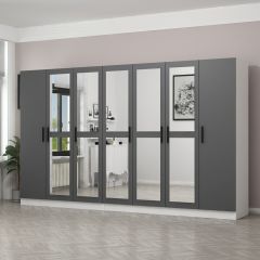 Minar Kale 7 Kapaklı 5 Aynalı 4 Çekmeceli Dolap Beyaz Antrasit