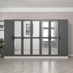 Minar Kale 7 Kapaklı 5 Aynalı 4 Çekmeceli Dolap Beyaz Antrasit