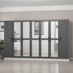 Minar Kale 7 Kapaklı 5 Aynalı 4 Çekmeceli Dolap Beyaz Antrasit