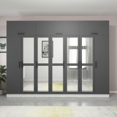 Minar Kale 7 Kapaklı 5 Aynalı 4 Ç Dolap Ve Yüklük Beyaz Antrasit