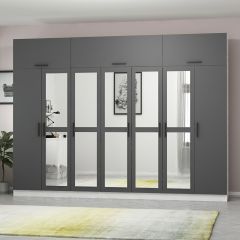 Minar Kale 7 Kapaklı 5 Aynalı 4 Ç Dolap Ve Yüklük Beyaz Antrasit