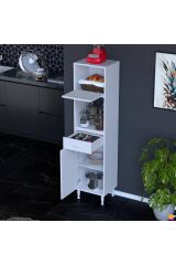 Avelin Kapaklı Mini/Midi Fırın Dolabı 50 cm Beyaz Çok Fonksiyonlu 50x163,4x32,5 cm Mutfak Dolabı