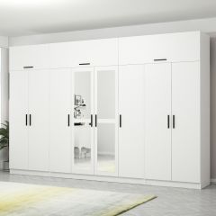 Minar Kale 8 Kapaklı 2 Aynalı 2 Çekmeceli Dolap Ve Yüklük Beyaz