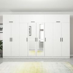 Minar Kale 8 Kapaklı 2 Aynalı 2 Çekmeceli Dolap Ve Yüklük Beyaz