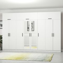 Minar Kale 8 Kapaklı 2 Aynalı 2 Çekmeceli Dolap Ve Yüklük Beyaz