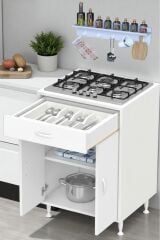 Yankı 56 cm Derinlik 65 cm Genişlikte Dolap Baharat Raflı Set Üstü Ocak Uyumlu 65x88x56 cm Dolap