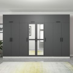 Minar Kale 8 Kapaklı 2 Aynalı 2 Ç Dolap Ve Yüklük Beyaz Antrasit