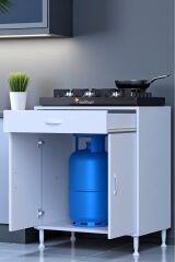 Nıvera 70 cm Mutfak Dolabı Beyaz Ankastre 70x88x56 cm Ocak Dolabı Tüp Gizleyici Kapaklı Dolap
