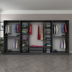 Minar Kale 8 Kapaklı 2 Aynalı 4 Çekmeceli Dolap Antrasit Dore