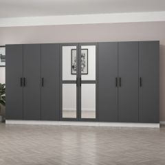 Minar Kale 8 Kapaklı 2 Aynalı 4 Çekmeceli Dolap Beyaz Antrasit