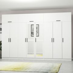 Minar Kale 8 Kapaklı 2 Aynalı 4 Çekmeceli Dolap Ve Yüklük Beyaz