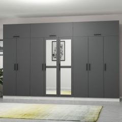 Minar Kale 8 Kapaklı 2 Aynalı 4 Ç Dolap Ve Yüklük Beyaz Antrasit