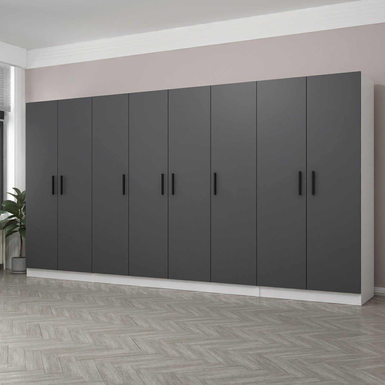 Minar Kale 8 Kapaklı 2 Çekmeceli Dolap Beyaz Antrasit